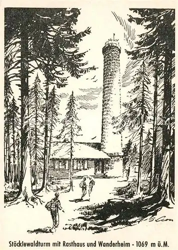 AK / Ansichtskarte Triberg_Schwarzwald Stoecklewaldturm mit Rasthaus und Wanderheim Triberg Schwarzwald