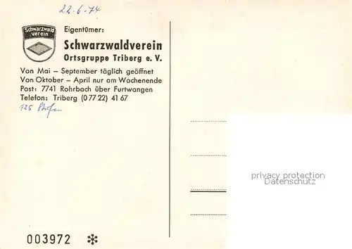 AK / Ansichtskarte Triberg_Schwarzwald Stoecklewaldturm mit Rasthaus und Wanderheim Triberg Schwarzwald