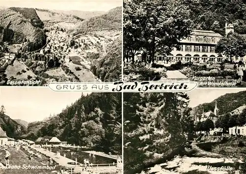 AK / Ansichtskarte Bad_Bertrich Fliegeraufnahme Kurgarten mit Wandelhalle Diana Schwimmbad Uessfaelle Bad_Bertrich