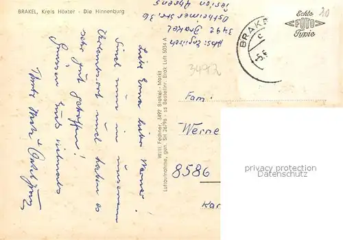 AK / Ansichtskarte Brakel_Westfalen Fliegeraufnahme Hinnenburg Brakel_Westfalen