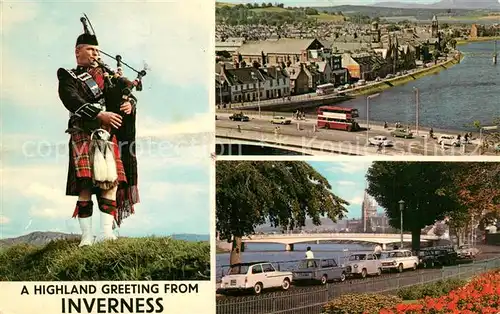 AK / Ansichtskarte Inverness_Highland Schotte mit Dudelsack Uferpromenade Inverness_Highland