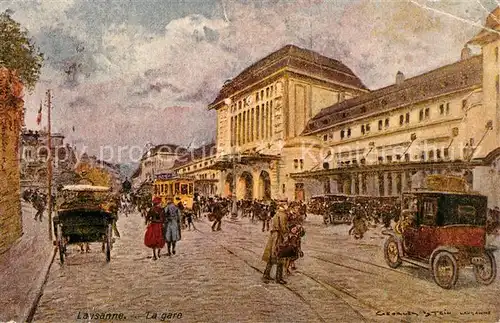 AK / Ansichtskarte Lausanne_VD Bahnhof Kuenstlerkarte Lausanne VD