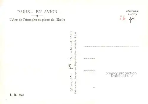 AK / Ansichtskarte Paris Fliegeraufnahme Triumphbogen Paris