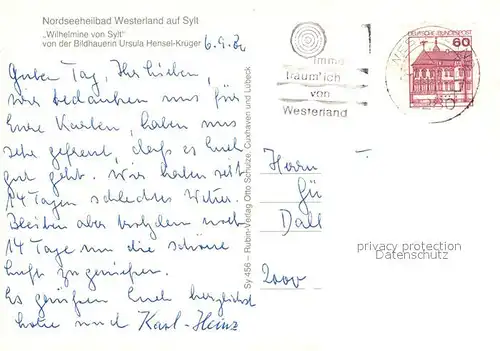 AK / Ansichtskarte Westerland_Sylt Wilhelmine von Sylt Brunnen Westerland_Sylt