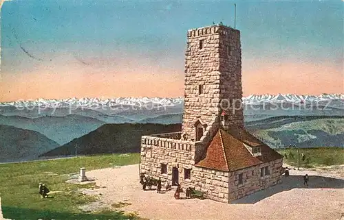 AK / Ansichtskarte Feldberg_Schwarzwald Feldbergturm mit Alpenpanorama Feldberg Schwarzwald