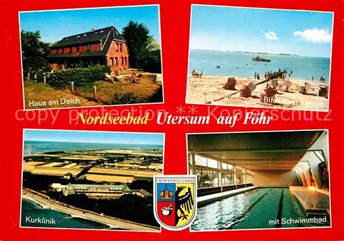AK / Ansichtskarte Utersum Haus am Deich Hallenbad Strand Blick nach Amrum Kurklinik Fliegeraufnahme Utersum