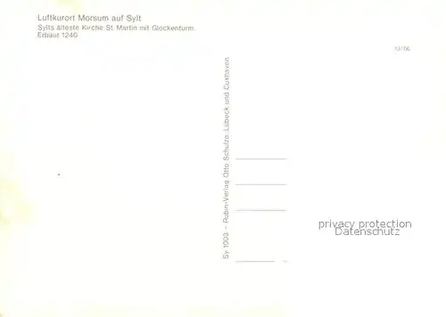 AK / Ansichtskarte Morsum_Sylt Sylts aelteste Kirche St Martin mit Glockenturm 13. Jhdt. Morsum Sylt