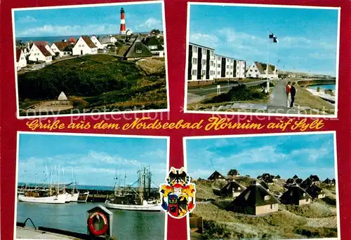 AK / Ansichtskarte Hoernum_Sylt Teilansicht mit Leuchtturm Promenade Friesenhaeuser Fischkutter Hafen Hoernum Sylt