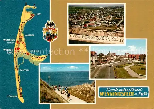 AK / Ansichtskarte Wenningstedt_Sylt Landkarte Hauptstrasse Strand Promenade Fliegeraufnahme Wenningstedt_Sylt