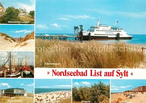 AK / Ansichtskarte List_Sylt Mannemorsumtal Duenenlandschaft Fischerkutter Hafen Strandhalle Strand Urwald Faehranleger Faehre List_Sylt