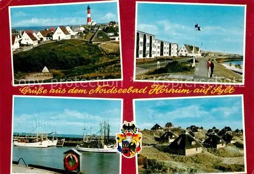 AK / Ansichtskarte Hoernum_Sylt Ortsmotiv mit Leuchtturm Promenade Friesenhaeuser Hafen Fischkutter Hoernum Sylt