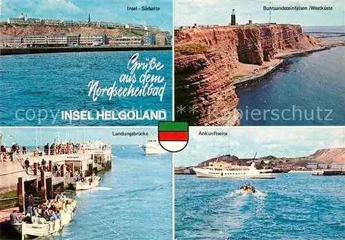 AK / Ansichtskarte Helgoland Nordseeinsel Kuesten Landungsbruecke Hafen Faehre Helgoland