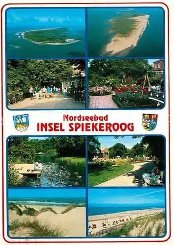 AK / Ansichtskarte Spiekeroog Nordseeinsel Fliegeraufnahmen Park Promenade Enten Duenenlandschaft Spiekeroog