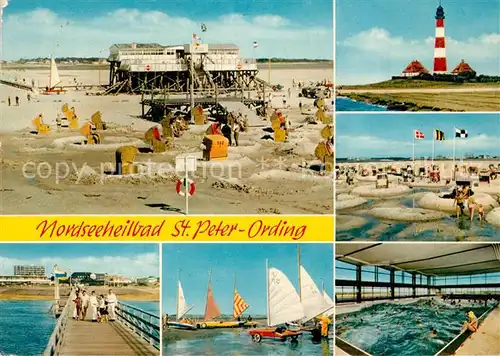 AK / Ansichtskarte St_Peter Ording Sandbank Arche Noah Leuchtturm Seebruecke Strandsegeln Wellenbad St_Peter Ording