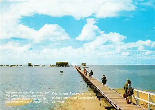 AK / Ansichtskarte St_Peter Ording Seebruecke zur Sandbank bei Springtide Arche Noah St_Peter Ording