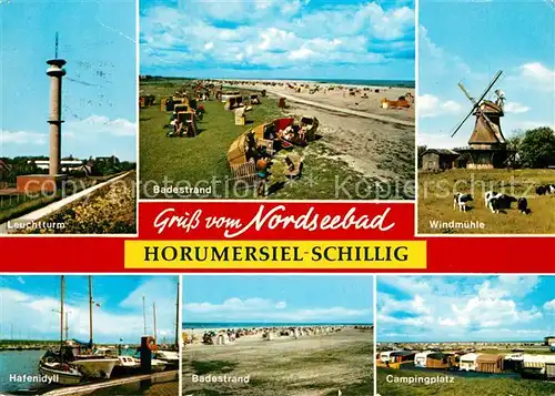 AK / Ansichtskarte Schillig Leuchtturm Badestrand Windmuehle Hafen Badestrand Campingplatz Schillig