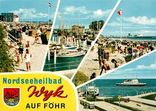 AK / Ansichtskarte Wyk_Foehr Strand Hafen Landungsbruecken Faehre Foehr