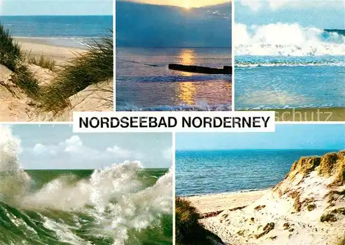 AK / Ansichtskarte Norderney_Nordseebad Duenenlandschaft Brandung Strand Sonnenuntergang Norderney_Nordseebad