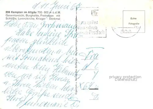 AK / Ansichtskarte Kempten_Allgaeu Burghalde Freitreppe mit Schloessle Lorenzkiche Krieger Denkmal Kempten Allgaeu