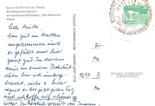 AK / Ansichtskarte Hartha_Doebeln Betriebsgenesungsheim der Deutschen Reichsbahn Otto Rehschuh Hartha Doebeln