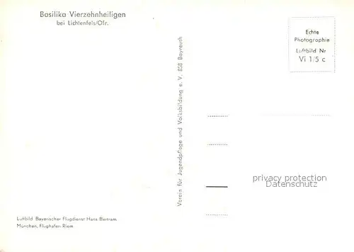 AK / Ansichtskarte Vierzehnheiligen Fliegeraufnahme Basilika bei Lichtenfels Vierzehnheiligen