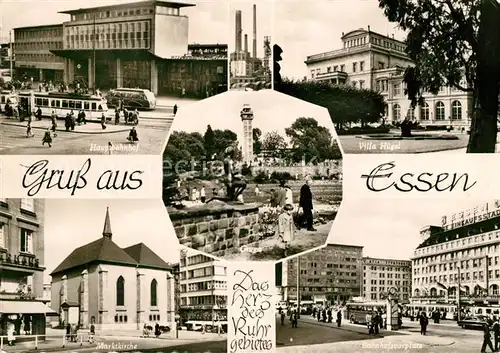 AK / Ansichtskarte Essen_Ruhr Hauptbahnhof Villa Huegel Marktkirhe Bahnhofsvorplatz Gruga Essen_Ruhr