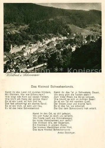 AK / Ansichtskarte Wildbad_Schwarzwald Fliegeraufnahme Gedicht von Anton Bolsinger Wildbad_Schwarzwald