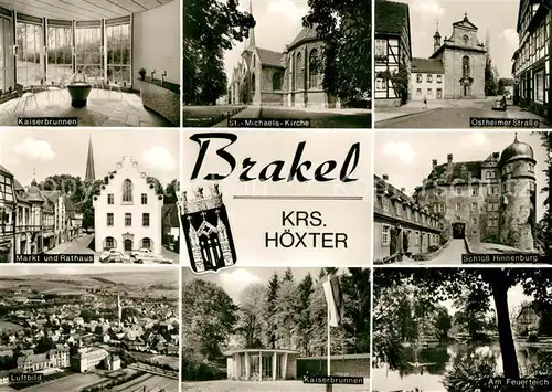 AK / Ansichtskarte Brakel_Westfalen Kaiserbrunnen Ostheimer Strasse Schloss Hinnenburg Feuerteich  Brakel_Westfalen