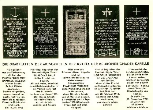 AK / Ansichtskarte Beuron_Donautal Gnadenkapelle Grabplatten der Abtsgruft Krypta Beuron Donautal