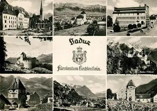 AK / Ansichtskarte Vaduz Rathaus Schloss Regierungsgebaeude Pfarrkirche Rotes Haus  Vaduz
