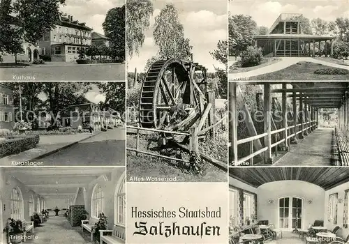 AK / Ansichtskarte Bad_Salzhausen Altes Wasserrad Saline Kurhaus  Bad_Salzhausen
