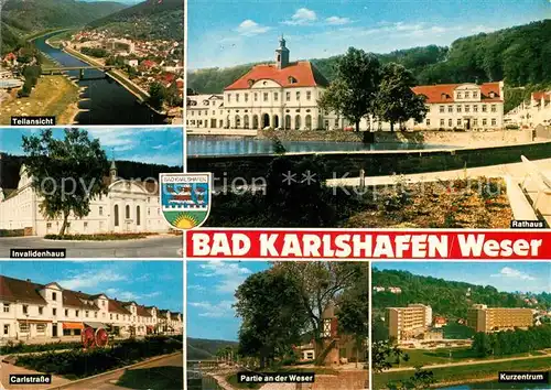AK / Ansichtskarte Bad_Karlshafen Teilansicht Rathaus Invalidenhaus Carlstr Weserpartie Kurzentrum Bad_Karlshafen