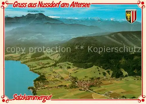 AK / Ansichtskarte Nussdorf_Attersee Fliegeraufnahme Naturbadestrand Camping Fischerei Nussdorf Attersee