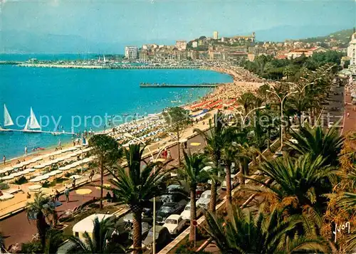 AK / Ansichtskarte Cannes_Alpes Maritimes La Croisette la Plage et au fond le Suquet Cannes Alpes Maritimes