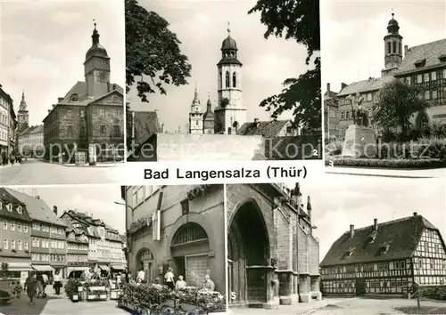 AK / Ansichtskarte Bad_Langensalza Marktstrasse Rathaus Dreituermeblick Thaelmannplatz Reiterdenkmal Terrassencafe Auf dem Berge Bad_Langensalza