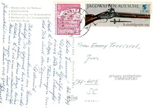 AK / Ansichtskarte Bad_Langensalza Marktstrasse Rathaus Dreituermeblick Thaelmannplatz Reiterdenkmal Terrassencafe Auf dem Berge Bad_Langensalza