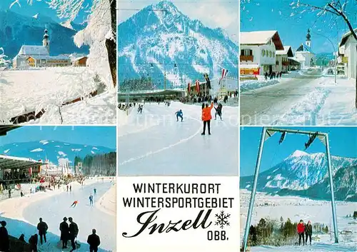 AK / Ansichtskarte Inzell Kirche Eisbahn Ortspartie Schlepplift Inzell