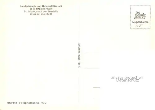 AK / Ansichtskarte Mainz_Rhein St Jakobus auf der Zitadelle Stadtblick Mainz Rhein