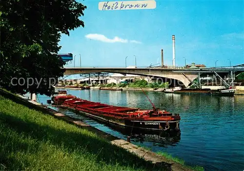 AK / Ansichtskarte Heilbronn_Neckar Partie am Neckar Frachtschiff Bruecke Heilbronn Neckar