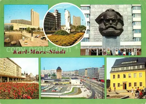 AK / Ansichtskarte Karl Marx Stadt Interhotel Kongress Karl Marx Allee mit Monument Rathaus Karl Marx Platz Fritz Heckert Haus Karl Marx Stadt