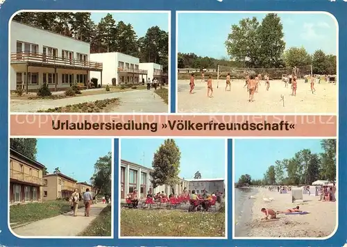 AK / Ansichtskarte Klink_Waren Urlaubersiedlung Voelkerfreundschaft Bettenhaeuser Volleyballplatz Gaststaette Strand Klink Waren