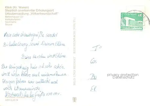 AK / Ansichtskarte Klink_Waren Urlaubersiedlung Voelkerfreundschaft Bettenhaeuser Volleyballplatz Gaststaette Strand Klink Waren