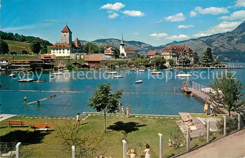 AK / Ansichtskarte Spiez_Thunersee_BE Schloss Panorama Spiez_Thunersee_BE