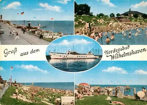 AK / Ansichtskarte Wilhelmshaven Landungsbruecke Badestrand Faehre Wilhelmshaven