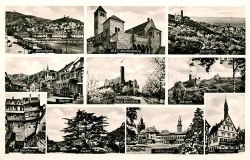 AK / Ansichtskarte Weinheim_Bergstrasse Wachenburg Burg Windeck Rathaus Schloss  Weinheim_Bergstrasse