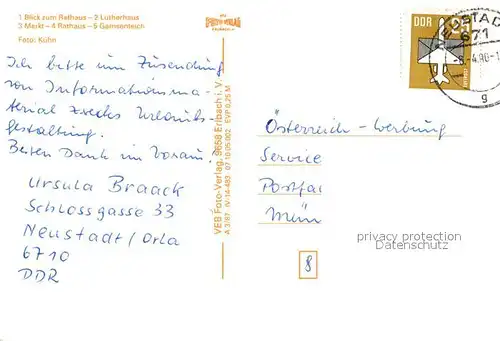 AK / Ansichtskarte Neustadt_Orla Rathaus Lutherhaus Markt Gamsenteich Neustadt_Orla