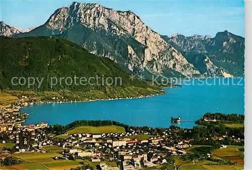 AK / Ansichtskarte Gmunden_Salzkammergut Fliegeraufnahme mit Traunsee Gruenberg Traunstein und Schlafende Griechin Gmunden Salzkammergut