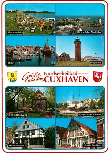 AK / Ansichtskarte Cuxhaven_Nordseebad Grimmershoern Alte Liebe Hafen Leuchtturm Schloss Ritzebuettel Gaffelschoner Hermine Heimatmuseum Historisches Haus Cuxhaven_Nordseebad