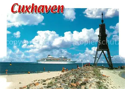 AK / Ansichtskarte Cuxhaven_Nordseebad Kugelbake Wahrzeichen der Stadt Passagierschiff Cuxhaven_Nordseebad