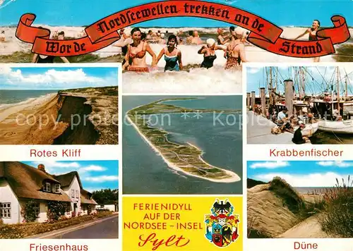 AK / Ansichtskarte Insel_Sylt Strandvergnuegen Rotes Kliff Krabbenfischer Friesenhaus Duene Nordseeinsel Fliegeraufnahme Insel_Sylt